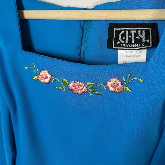 Vintage City Triangles Blue Embroidered Square Neck Sleeveless Dress Women's 9 - Picture 4 of 6